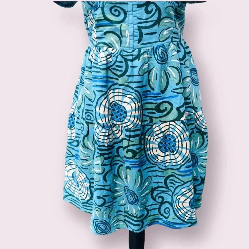 House of Harlow Babydoll Mini Dress Size Small Blue Linen Retro Puff Sleeve NWOT - Picture 5 of 10